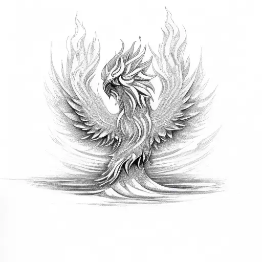 A powerful phoenix rising from the flames, symbolizing resilience and strength tattoo design idea