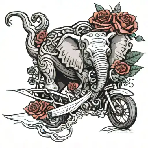  honda cbr50 elephant ship sailing through stormy dying roses wrapped anchor tattoo design idea