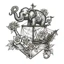 elephant ship sailing through stormy dying roses wrapped anchor honda cbr50 tattoo design idea