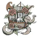 elephant ship sailing through stormy dying roses wrapped anchor honda cbr50 tattoo design idea