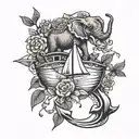 elephant ship sailing through stormy dying roses wrapped anchor honda cbr50 tattoo design idea