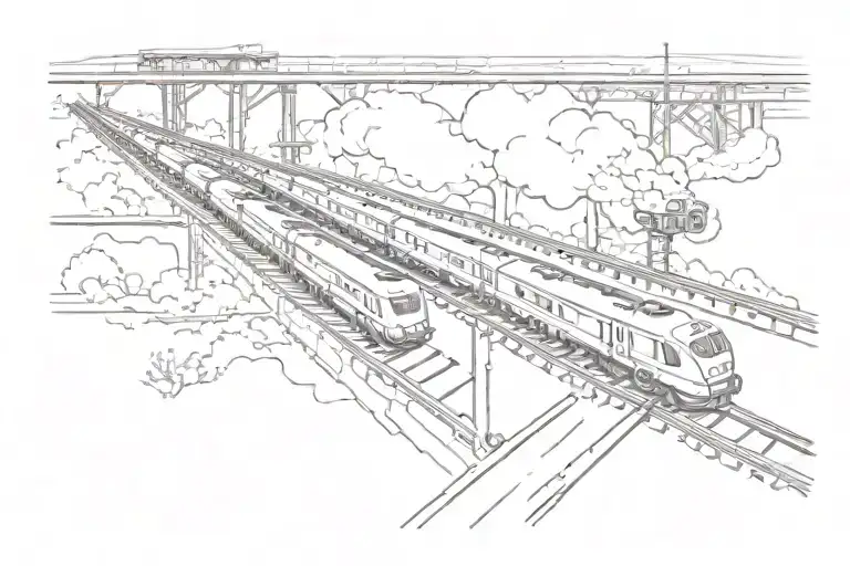 two cars racing over train tracks right before a train crosses tattoo design idea