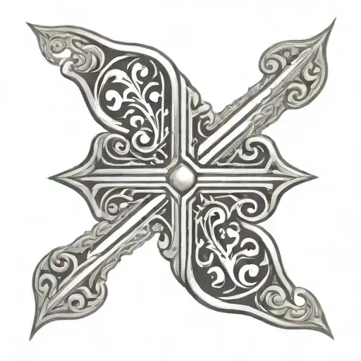 The simple Basque cross with a curved needle in the middle tattoo design idea