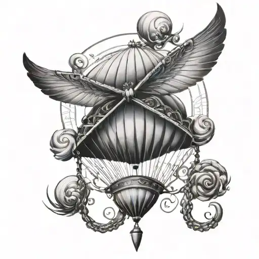 A black-grey tattoo featuring a parachute with a prominent Basque Cross design and intricate detailing tattoo design idea