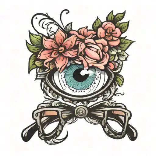 eyeglass with flower tattoo design idea