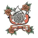 eyeglass with flower tattoo design idea