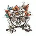 eyeglass with flower tattoo design idea