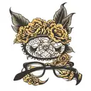 eyeglass with flower tattoo design idea