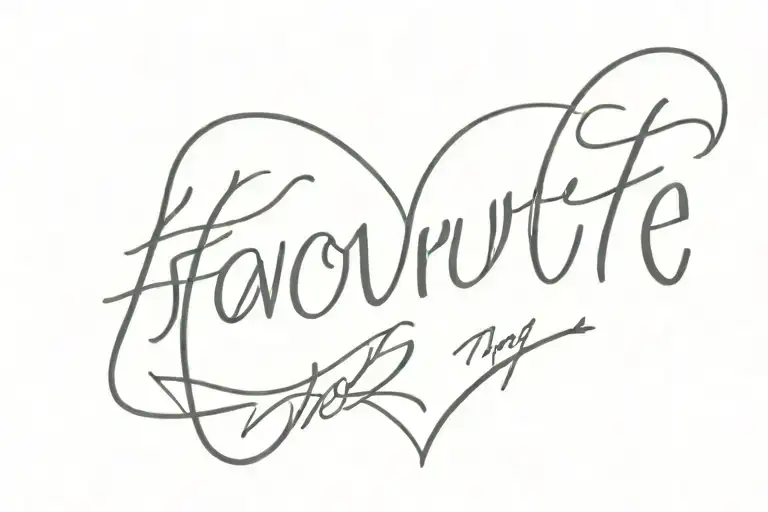 The word “favourite” wrote in small hand writing with a joint heart at the end tattoo design idea