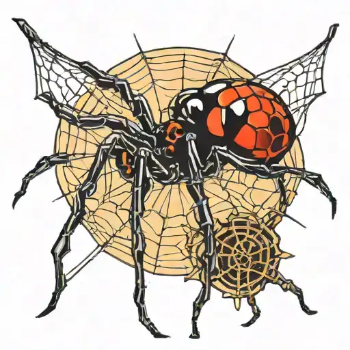 black widow crawling out of web tattoo design idea