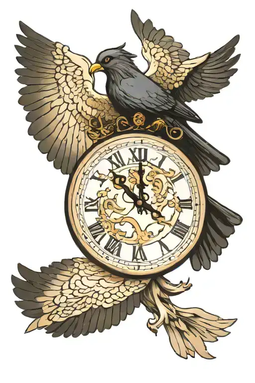 zeus Maps clock pigeon flying towards tattoo design idea
