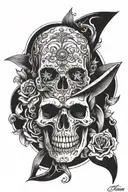 tango dancer skull surrounded tattoo design idea