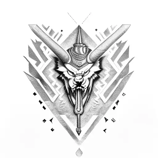 sledgehammer with fire and the words "kushti bok" above the head tattoo design idea