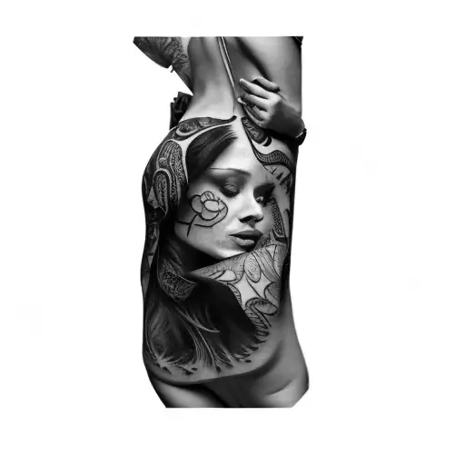 a woman with a tattoo on her ribs tattoo design idea