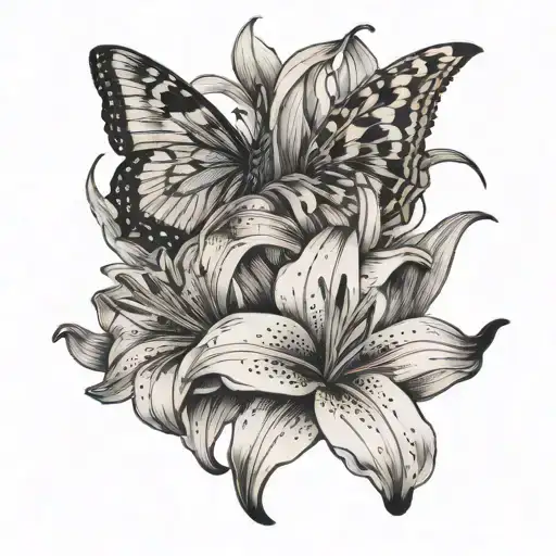 lily flower and butterfly tattoo design idea