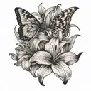 lily flower and butterfly tattoo design idea