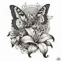 lily flower and butterfly tattoo design idea