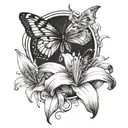 lily flower and butterfly tattoo design idea