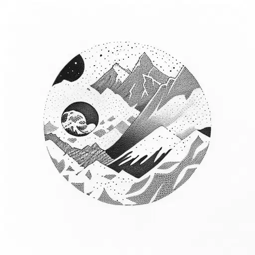 Volcan turri alba y volcan arenal, un bosque tropical con una luna atardecer tattoo design idea