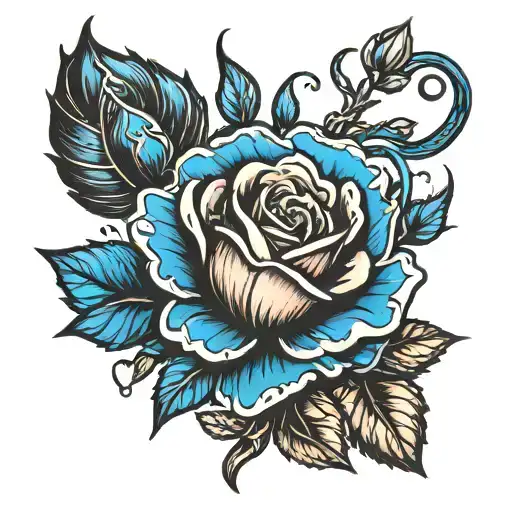 Black Rose growing, Raegan stem , Blue splash tattoo design idea