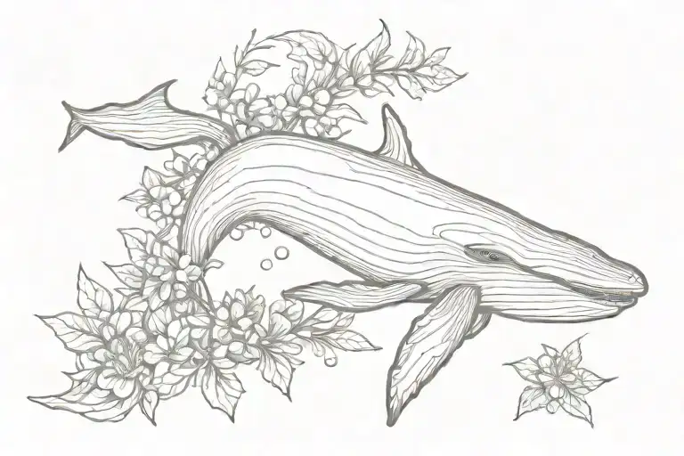humpback whale and flowers   tattoo design idea