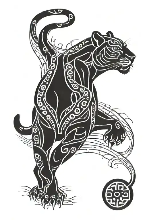 african panther with adinkra symbol tattoo design idea