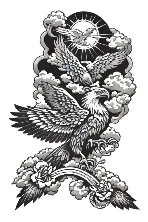 eagle, doves, jesus, clouds, wolf tattoo design idea