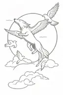jesus, wolf, clouds, doves flying tattoo design idea