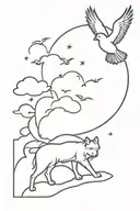 jesus, wolf, clouds, doves flying tattoo design idea