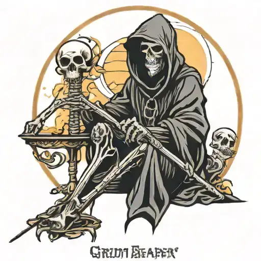 grim reaper sitting down with the sun tattoo design idea