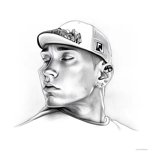 Eminem's intense portrait with intricate details and shading tattoo design idea