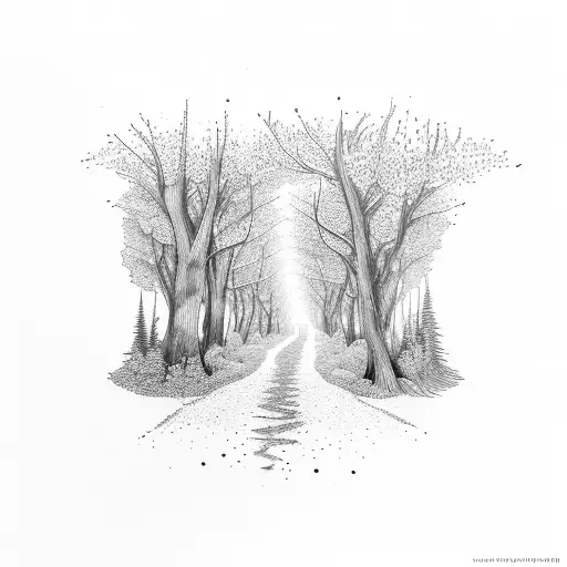 pathway through a forest tattoo design idea