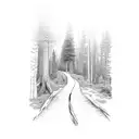 pathway through a forest tattoo design idea