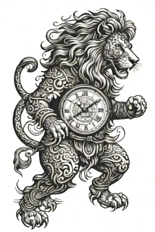 lion roaring sikh warrior clock  tattoo design idea