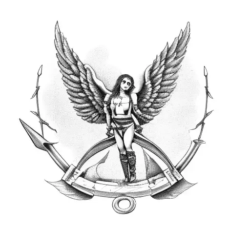 de un lado a Cupido con una aguadaña y del otro lado a la muerte con el arco y flecha de cupido tattoo design idea