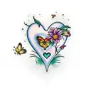 Heart with flowers and butterflies  tattoo design idea