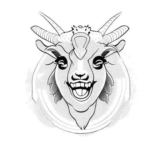 cartoon of a cheerleader costume of  a mascot goat head in rubber hod style tattoo design idea