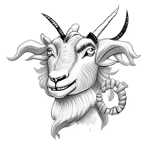 cartoon of a cheerleader costume of  a mascot goat head in rubber hose style tattoo design idea