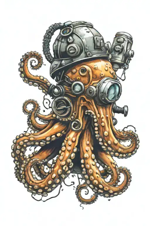 octopus with diver helmet tattoo design idea