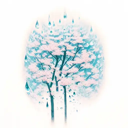 Beautiful landscape , with Beautiful flowers, spring day, Rain Drops, beautiful scenery,  tattoo design idea