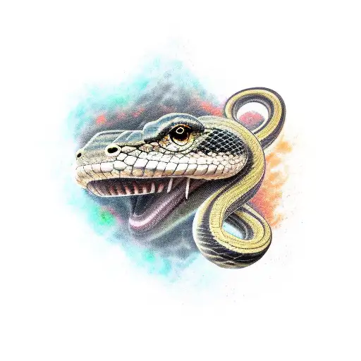 aggressive Snake head shrouded with smoke  tattoo design idea