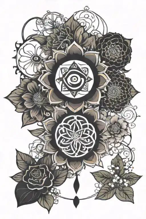 chakra symbol surrounded by birth flowers september and may tattoo design idea
