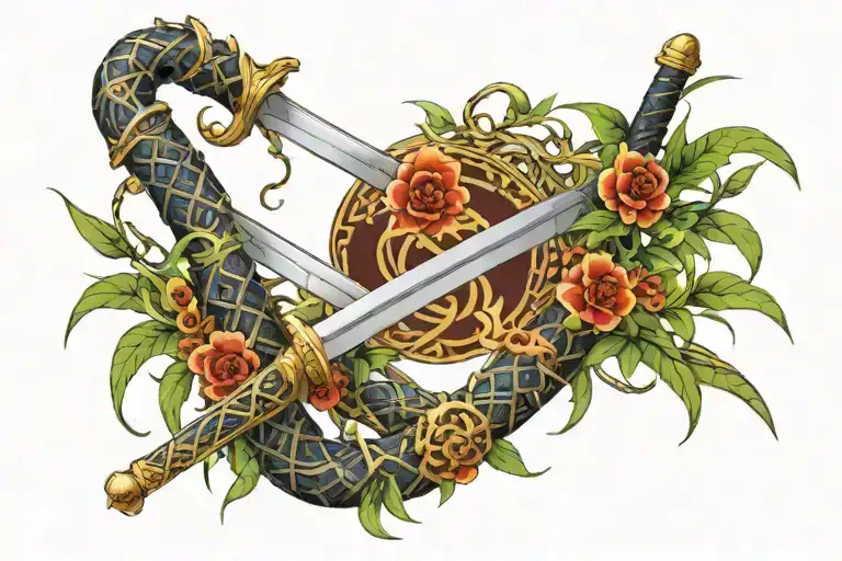 Vietnamese sword intertwined with bamboo tattoo design idea