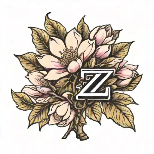 magnolia tree incorporating the letters "V" "L" "M" "Z" tattoo design idea