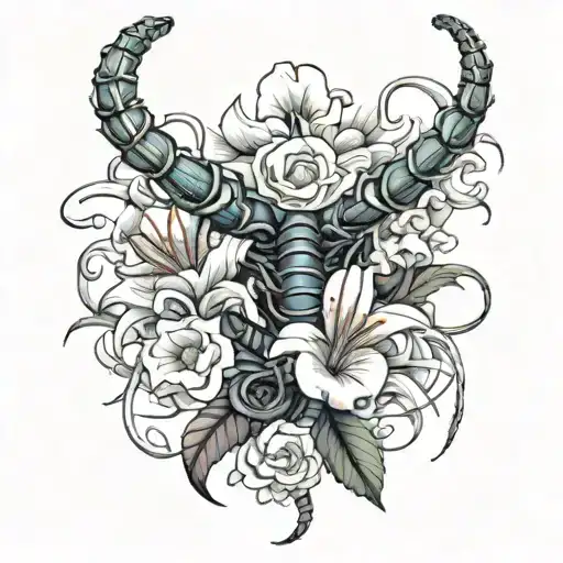 tokyo ghoul centipede with spider lily flower bouquet tattoo design idea