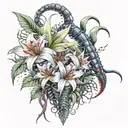 tokyo ghoul centipede with spider lily flower bouquet tattoo design idea