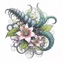 tokyo ghoul centipede with spider lily flower bouquet tattoo design idea