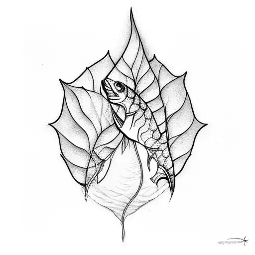 fish fin morphing into a leaf, connecting the elements of water and earth tattoo design idea