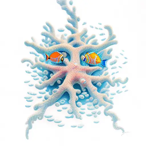 An underwater scene with vibrant coral reefs and a school of colorful fish tattoo design idea