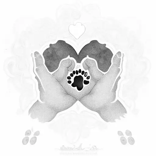 A heart-shaped design featuring the client's family members' names, with a dog paw print in the center tattoo design idea
